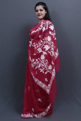 Majenta Colour Kashida Work Saree With Wonderful Designing On Border And Bail Pattern On Pallu 2