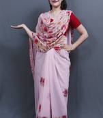 Baby Pink Colour Saree With Dense Aari Jaal On Pallu And Flowral Motifs