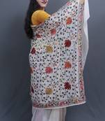 White Colour Kashida Work Saree With Wonderful Designing On Border And Chinaar Jaal On Pallu