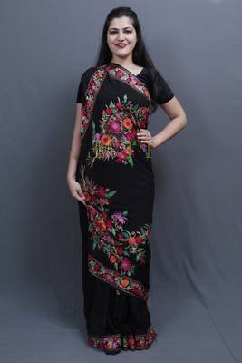 Black Colour Saree With Aari Work Border And Bold Paisleys Make The Saree Unique And Attractive 1