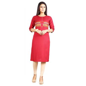 Red embroidered rayon kurti 1