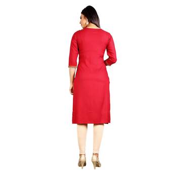 Red embroidered rayon kurti 2