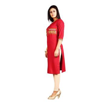 Red embroidered rayon kurti 3