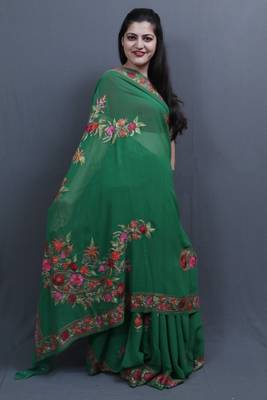 Green Colour Saree With Aari Work Border And Bold Paisleys Make The Saree Unique And Attractive 1