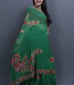 Green Colour Saree With Aari Work Border And Bold Paisleys Make The Saree Unique And Attractive