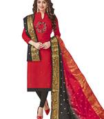 Red Multi Work Cotton Salwar With Dupatta