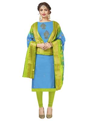Sky-Blue Multi Work Cotton Salwar With Dupatta 1