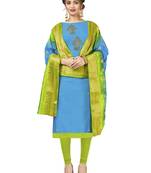 Sky-Blue Multi Work Cotton Salwar With Dupatta