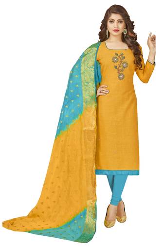 Yellow Multi Work Cotton Salwar With Dupatta