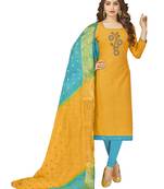 Yellow Multi Work Cotton Salwar With Dupatta