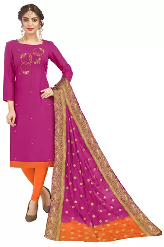 Pink Multi Work Cotton Salwar With Dupatta