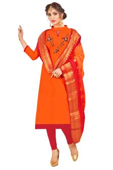 Orange Multi Work Cotton Salwar With Dupatta