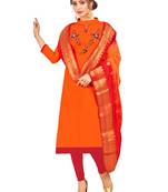 Orange Multi Work Cotton Salwar With Dupatta