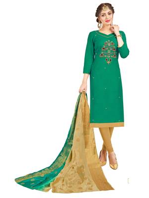 Green Multi Work Cotton Salwar With Dupatta 1