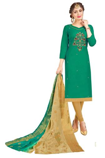 Green Multi Work Cotton Salwar With Dupatta