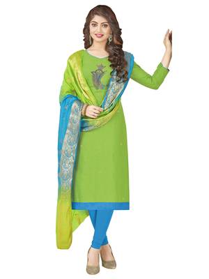 Green Multi Work Cotton Salwar With Dupatta 1