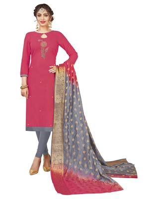 Pink Multi Work Cotton Salwar With Dupatta 1