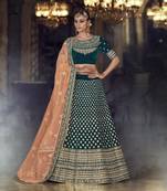 Green Embroidered Velvet Semi Stitched Lehenga With Dupatta