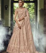 Beige Embroidered Silk Semi Stitched Lehenga With Dupatta