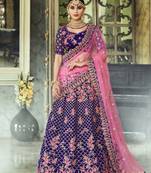 Blue Embroidered Velvet Semi Stitched Lehenga With Dupatta