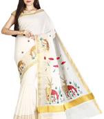Off White Embroidered Cotton Poly Saree With Blouse