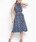 Blue printed rayon linen dresses