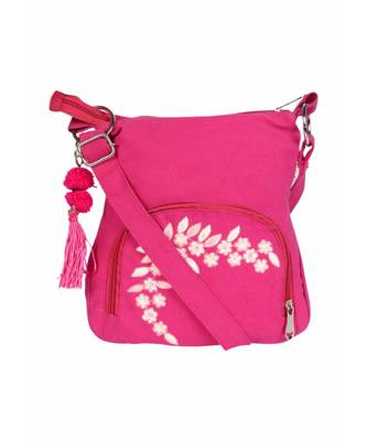 Fuschia Small Sling Bag with embroidery on pocket 1