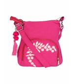 Fuschia Small Sling Bag with embroidery on pocket