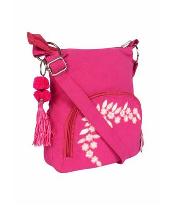 Fuschia Small Sling Bag with embroidery on pocket 3