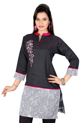 Black And Off White  Machine Work Remi Linen And Chanderi Tunic 1