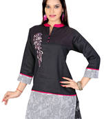 Black And Off White  Machine Work Remi Linen And Chanderi Tunic