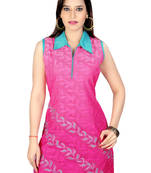 Pink Machine Workand Chanderi Fabric Kurti