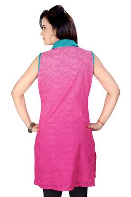 Pink Machine Workand Chanderi Fabric Kurti 2