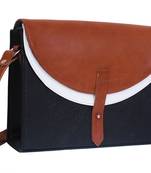 Lychee Bags Black, Tan PU Lacey Sling Bag