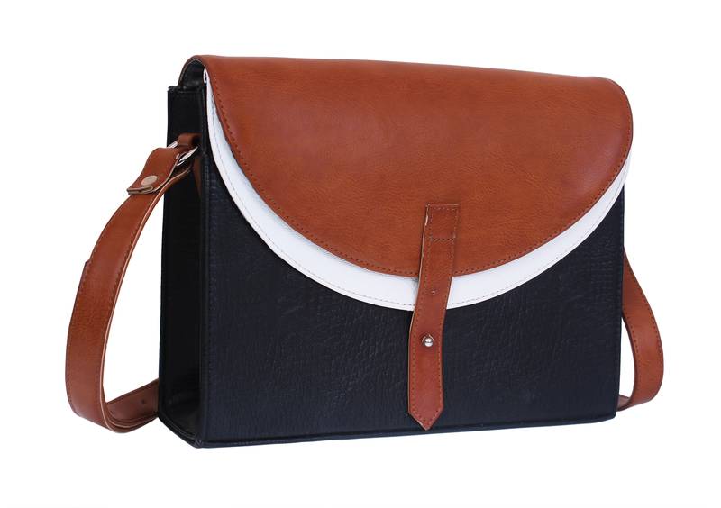 Lychee Bags Black, Tan PU Lacey Sling Bag