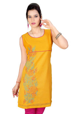 Yellow Cotton Dori Work Kurti 1