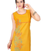 Yellow Cotton Dori Work Kurti