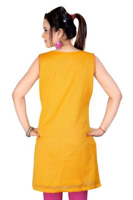 Yellow Cotton Dori Work Kurti 2