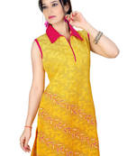 Yellow Machine Work And Chanderi Kurti