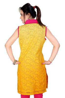 Yellow Machine Work And Chanderi Kurti 2