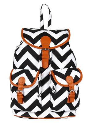 Lychee Bags Women's Black, White Canvas Lacey Backpack 1