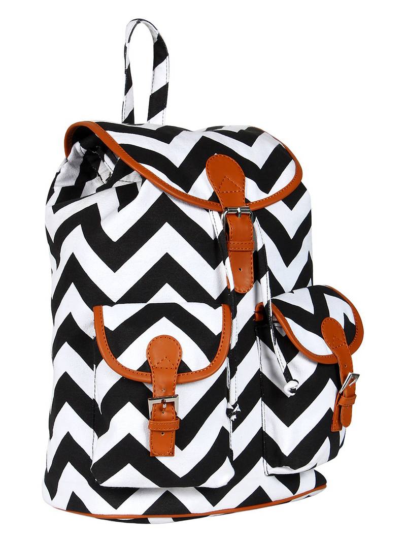 Lychee Bags Women's Black, White Canvas Lacey Backpack