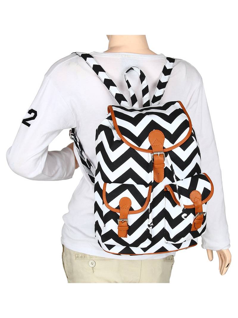 Lychee Bags Women's Black, White Canvas Lacey Backpack