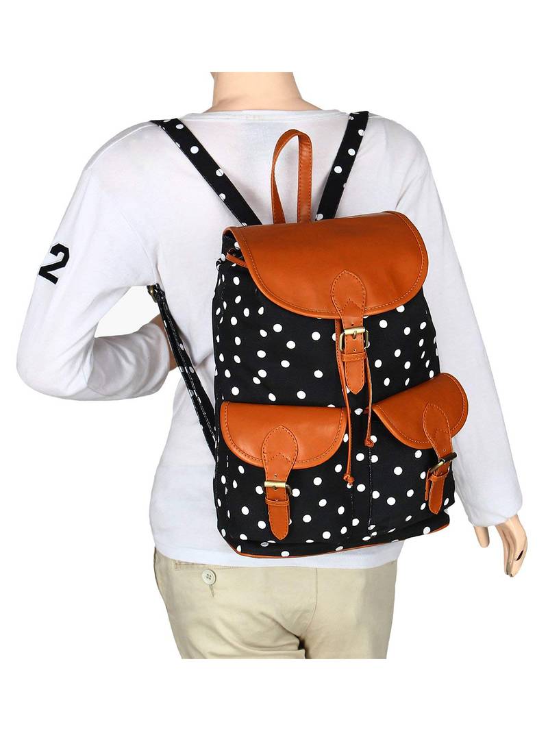 Lychee Bags Canvas/PU Debbie Backpack for Girls (Black)