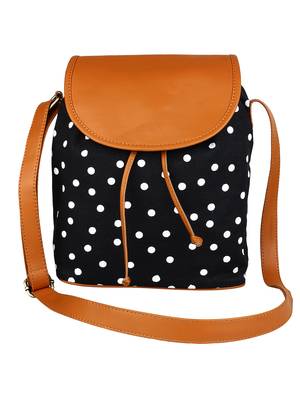 Lychee Bags Girl's Black Canvas Polka Sling Bag 1