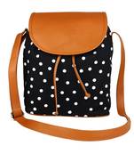 Lychee Bags Girl's Black Canvas Polka Sling Bag