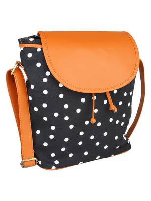 Lychee Bags Girl's Black Canvas Polka Sling Bag 2