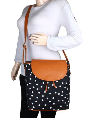 Lychee Bags Girl's Black Canvas Polka Sling Bag 5