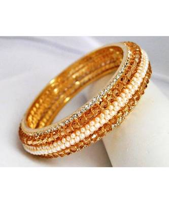 Gold Crystal Bangle with Pearls 1