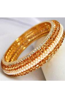 Gold Crystal Bangle with Pearls